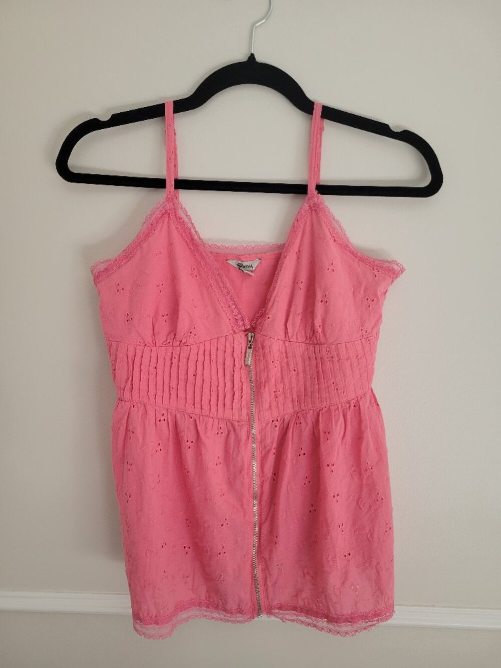 GUESS Cotton Lace Zip-Front Cami